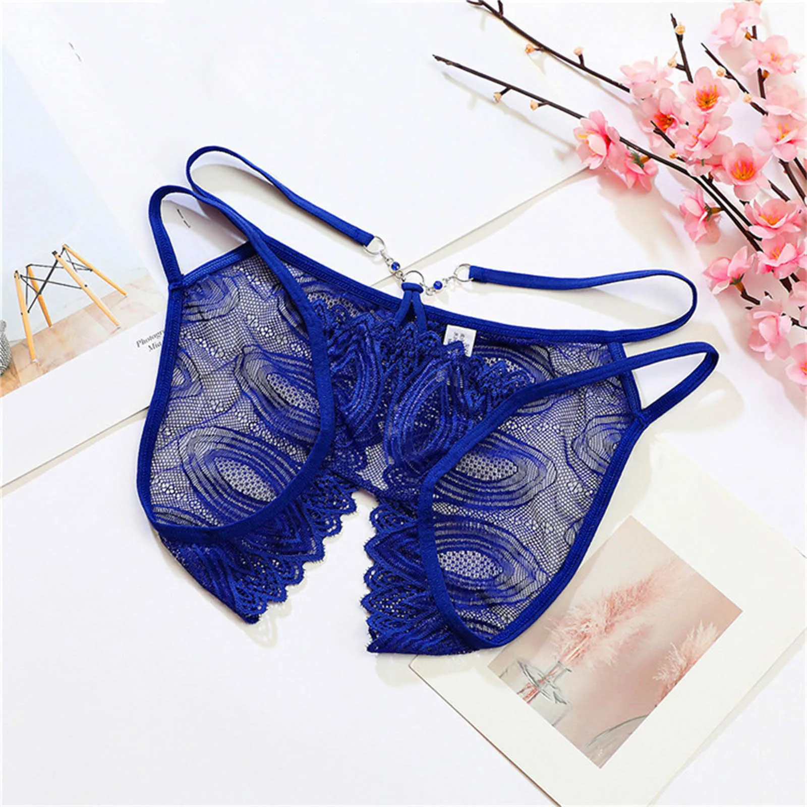 Women'S Panties Lingerie For Ladies Mid Waist Ultra Thin See Through Hollow Lace Open Crotch Panties Woman Clothing Lenceria