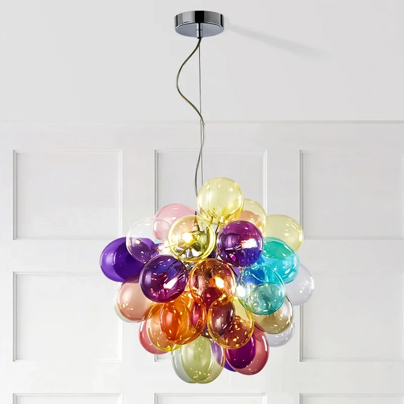 

Decor Indoor LED Hanging Lighting Post-modern Colorful Glass Ball Chandeliers Glossy Bedroom Dining Living Pendant Lamps SANDYHA