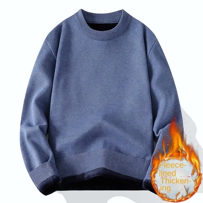 

Solid color round neck sweater, warm base knit sweater for autumn and winter, men's casual versatile knit sweater, thread jacket