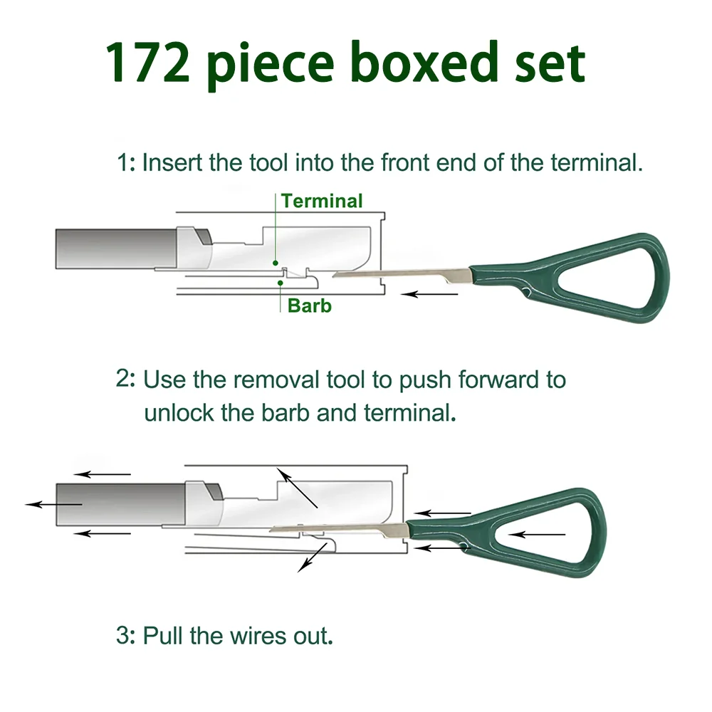 172 pieces of car terminal dismantling tool kit, pin terminal dismantling puller, repair tool, wire crimping connector with box