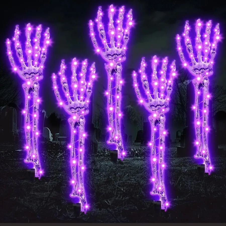 

Halloween Decorations Outdoor 5 Pack Light Up Skeleton Arm Stakes 150 LED Waterproof Skeleton LED Hands with 8 Lighting Modes S