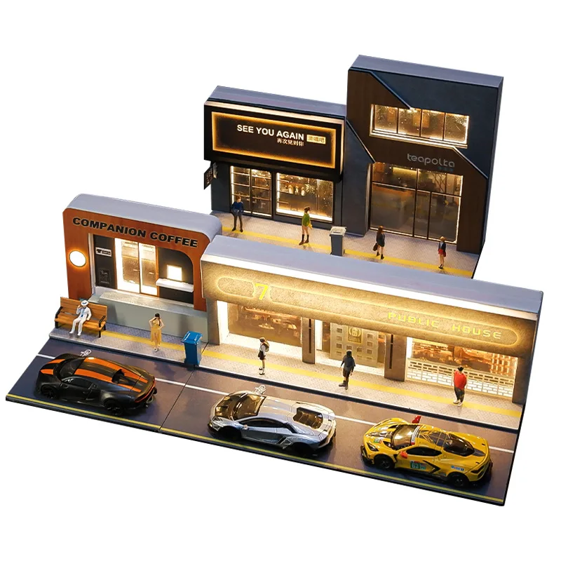 1/64 Bar Cafe simulation miniature scene Building model car model with creative decoration around