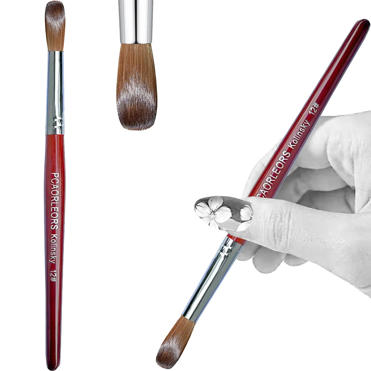 UsiDaer Kolinsky Nail Brush Acrylic with Red Round Wooden Handle and 100% Kolinsky Sable Hair for Crystal UV Gel Painting