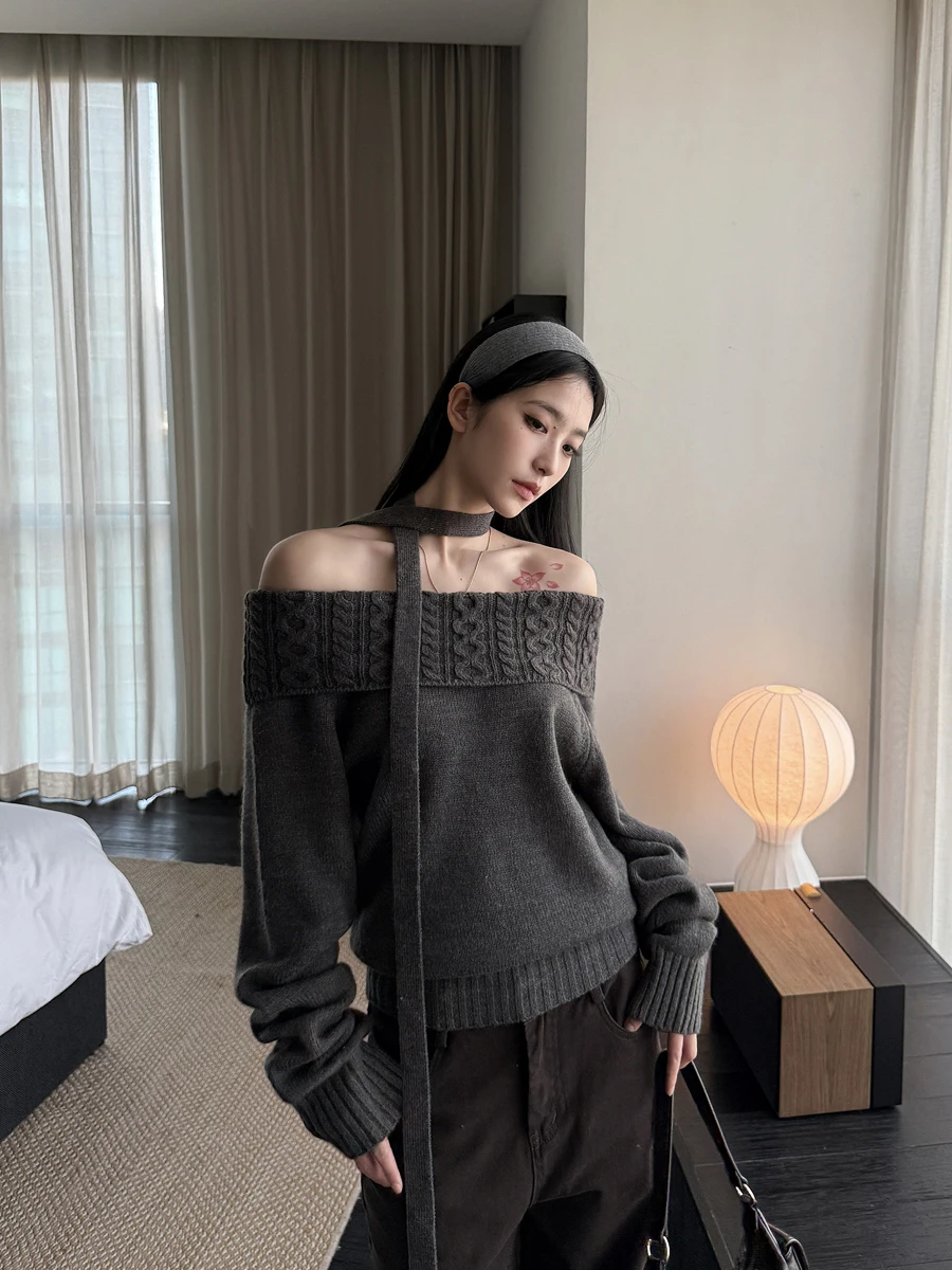 

SMBL RAIN весенний эластичный одноплечий дизайн сексуальный базовый слой вязаный свитер женский длинный Sve Street Sle Color