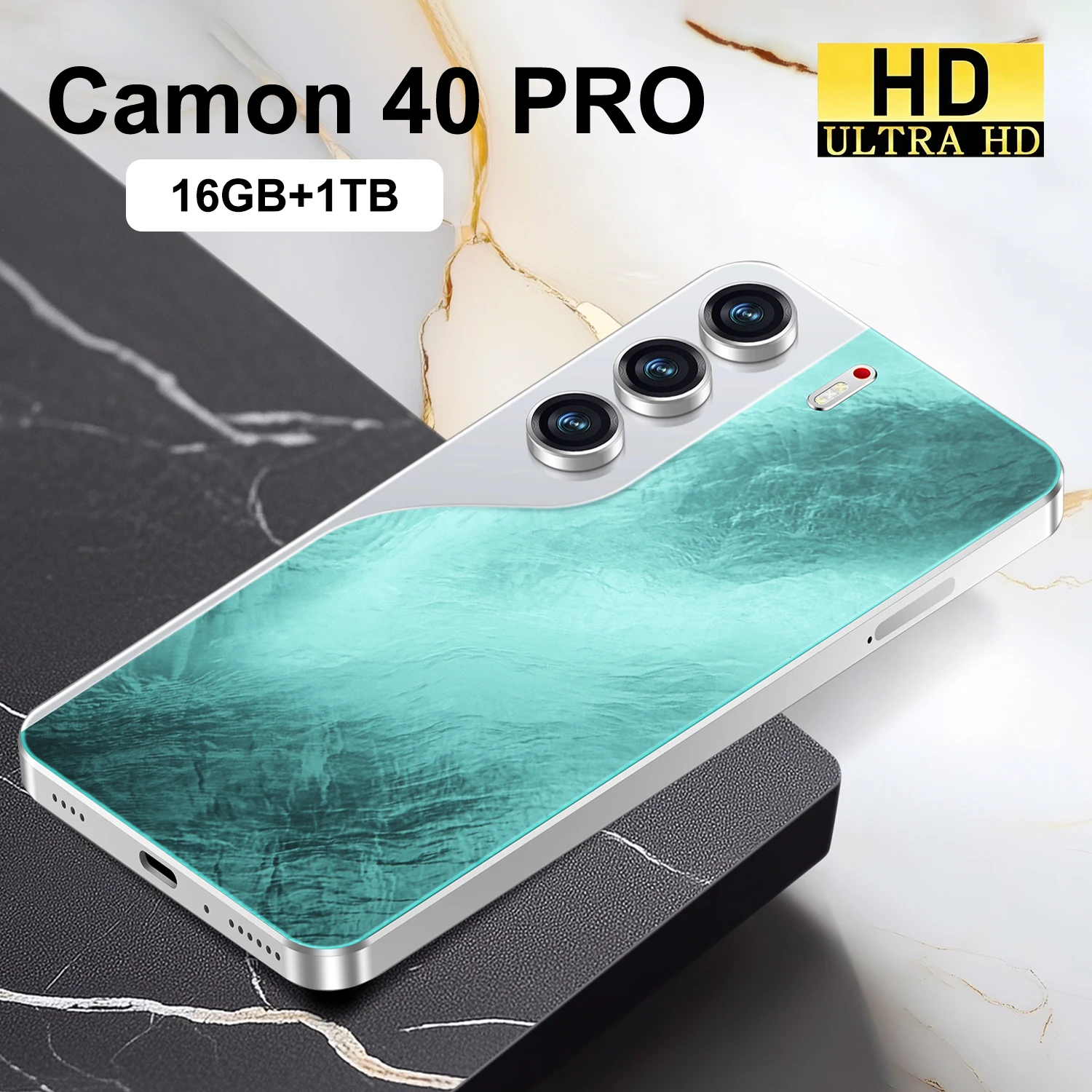 Le smartphone Android 14 JCTKJ Camon 40 Pro comprend un grand écran perforateur de 7,3 pouces et est un téléphone portable entièrement compatible.