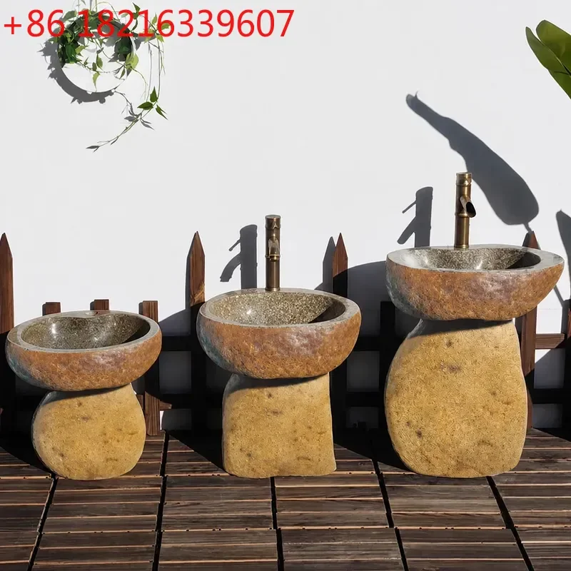 YAO Cobblestone Kindergarten Wash Basin Stone Sink for School Sand Pool Outdoor Garden Washing Station Durable Natural Stone