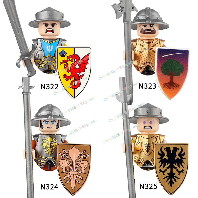 Blocs de construction de la série militaire médiévale, château, figurines de soldats de l'armée, Empire, Dragon vert, chevalier, loup, guerrier, arme, jouets en briques