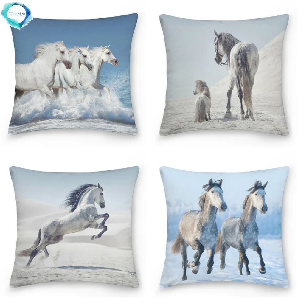 Horse Pattern Decorative Cushion Cover Polyester Pillowcase Throw Pillow Cover Sofa Couch Bed Car Decoration Pillowcover 45X45CM