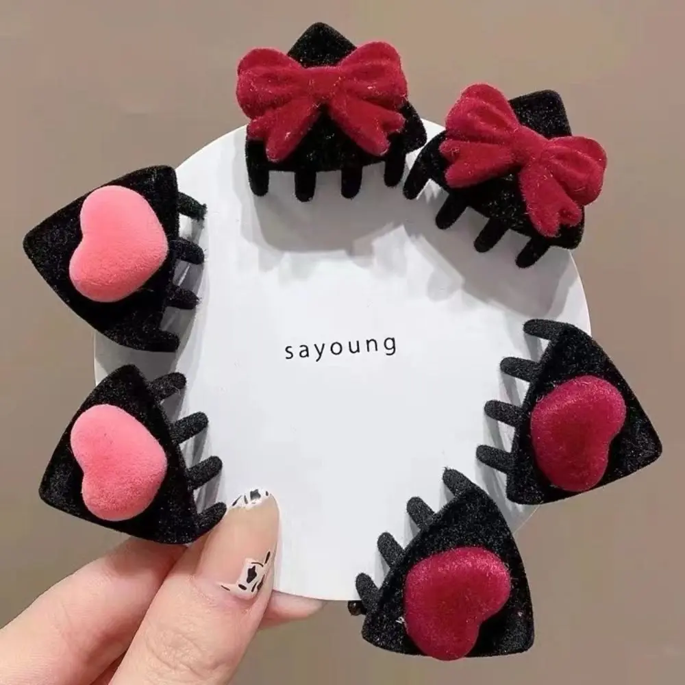 

Fashion Heart Cat Ear Hairpin Flocking Cartoon Children's Hair Clip Kroean Style Small Grab Clip Velvet Hair Clip Baby