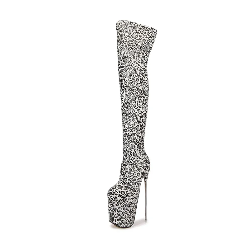 Brand Pole Dancing 20cm Thin Heels Stiletto Over The Knee Long Boots Platform Women PUNK Pumps 22cm Ladies Leopard Print Shoes