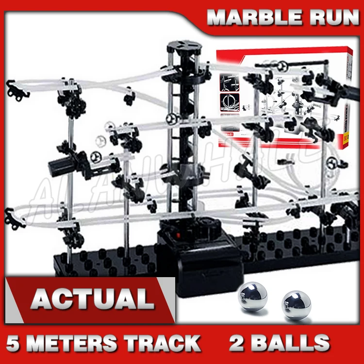 550cm Rail niveau 2 marbre course labyrinthe montagnes russes ascenseur électrique modèle de construction garçons jouets éducatifs boule roulante Sculpture
