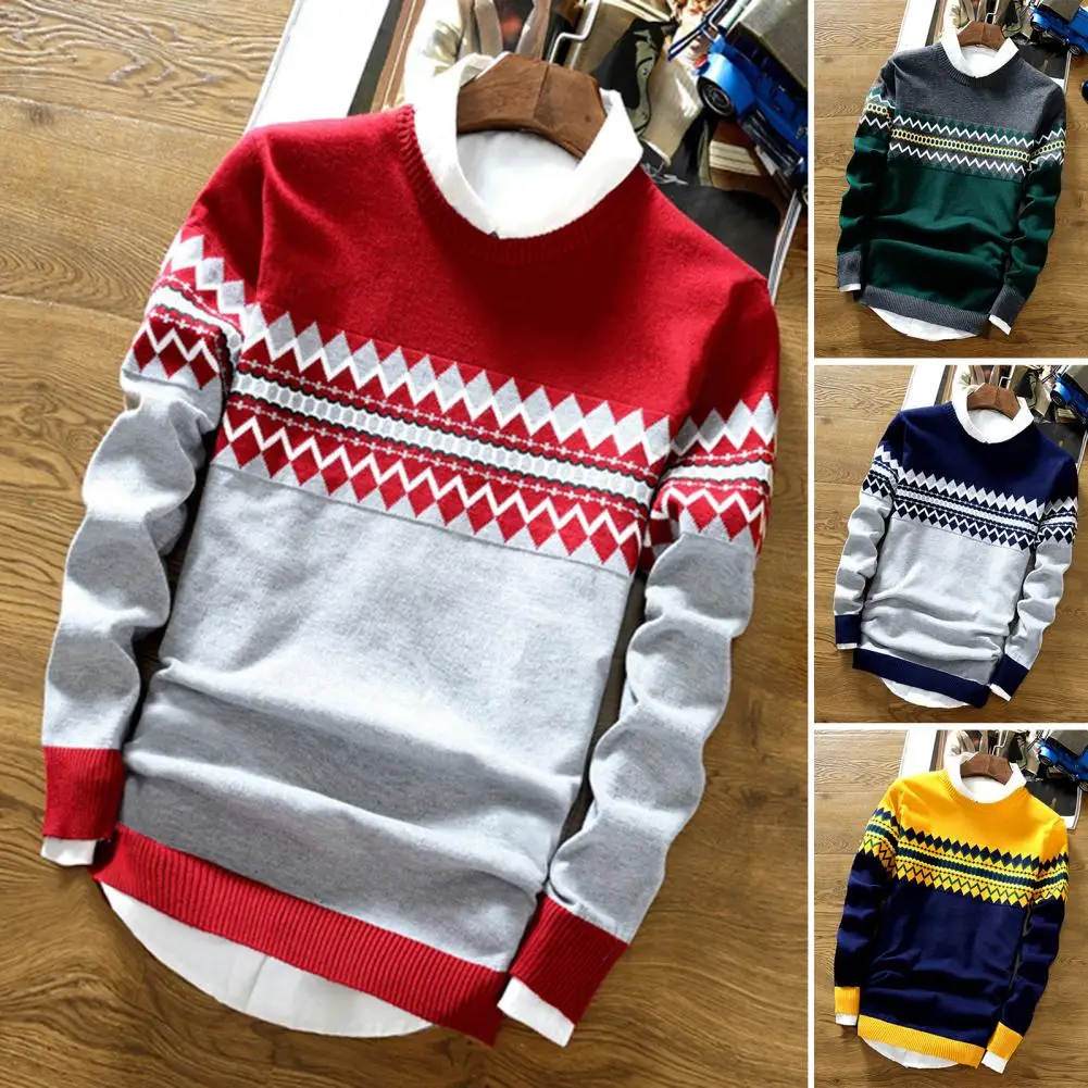 

Autumn Winter Men Pullover Sweater Slim Fit Crew Neck Long Sleeve Good Touch Knitwear Coldproof Fine Knitting Sweater for Daily