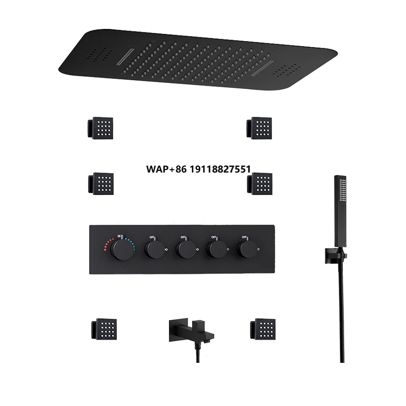 

Modern Brushed Brass LED Wall Mount Shower Head Sets Hotel & Villa Bath Shower Faucets System Waterfall Spray