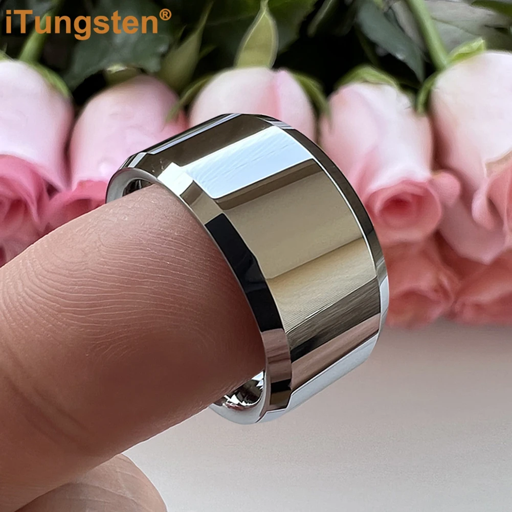 6/8/10/12MM Men Women Tungsten Carbide Ring Wedding Band Engagement Ring With Shiny Polished Beveled Comfort Fit