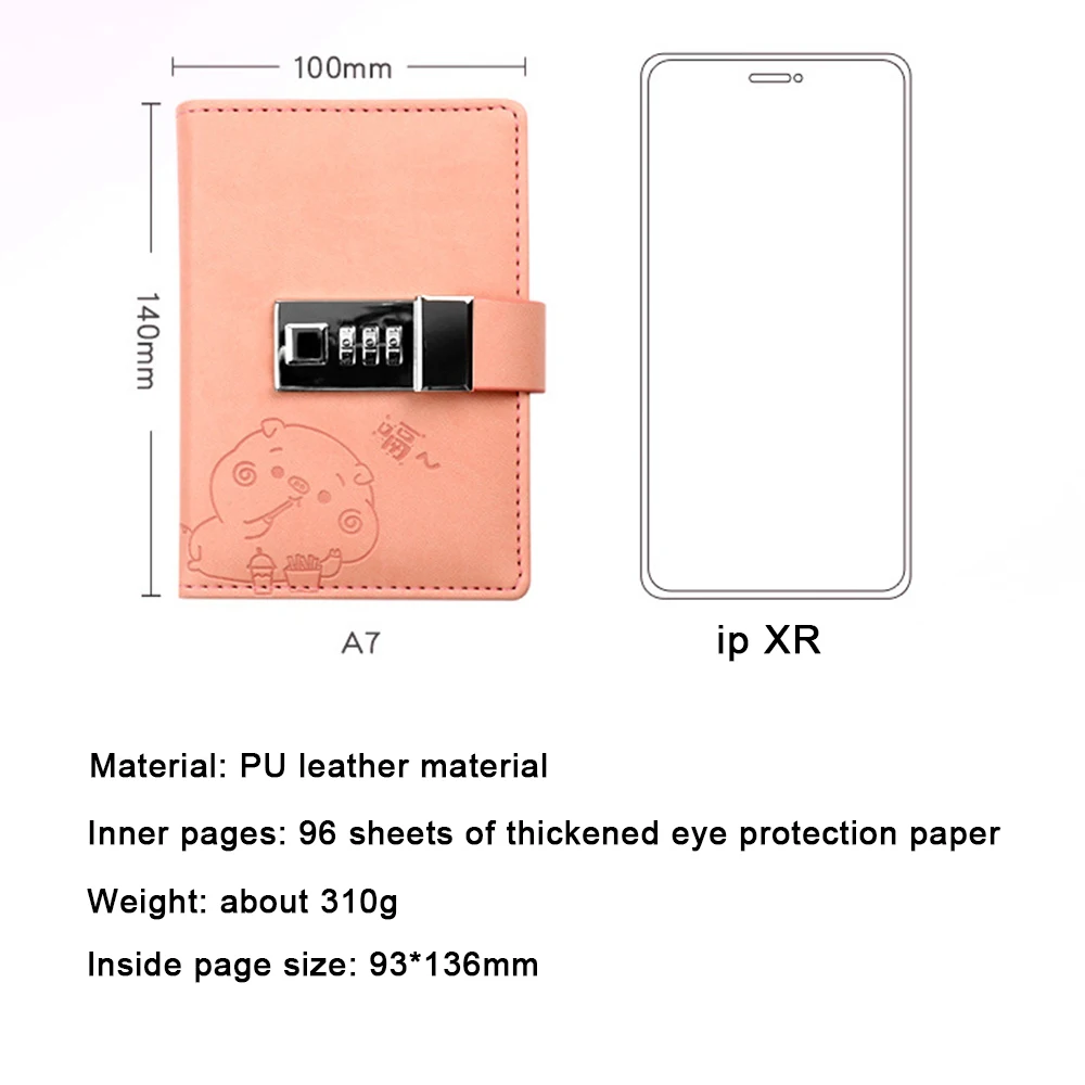 (Free Logo Engraving) A7 Student Diary With Password Lock, Children's Small Notepad, Notebook, Ledger, Birthday Gift