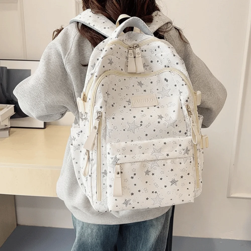 Simple Print Star Backpack Large Capacity Lightweight Nylon Backpack Korean Style Cloth Students School Bag Travel