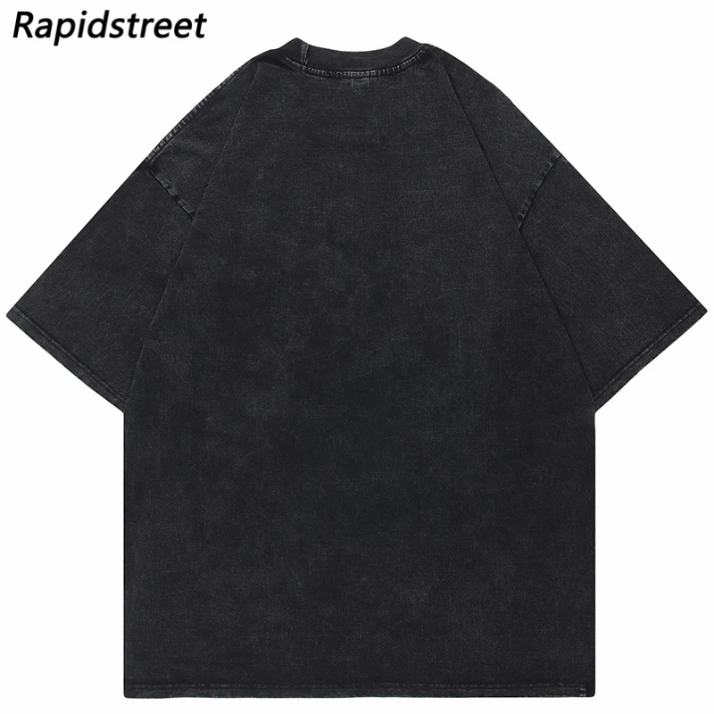 Men Hip Hop Oversized Washed Black T-Shirt Streetwear Doberman Dog Graphic T Shirt Harajuku Cotton Loose Summer Tshirt Hipster