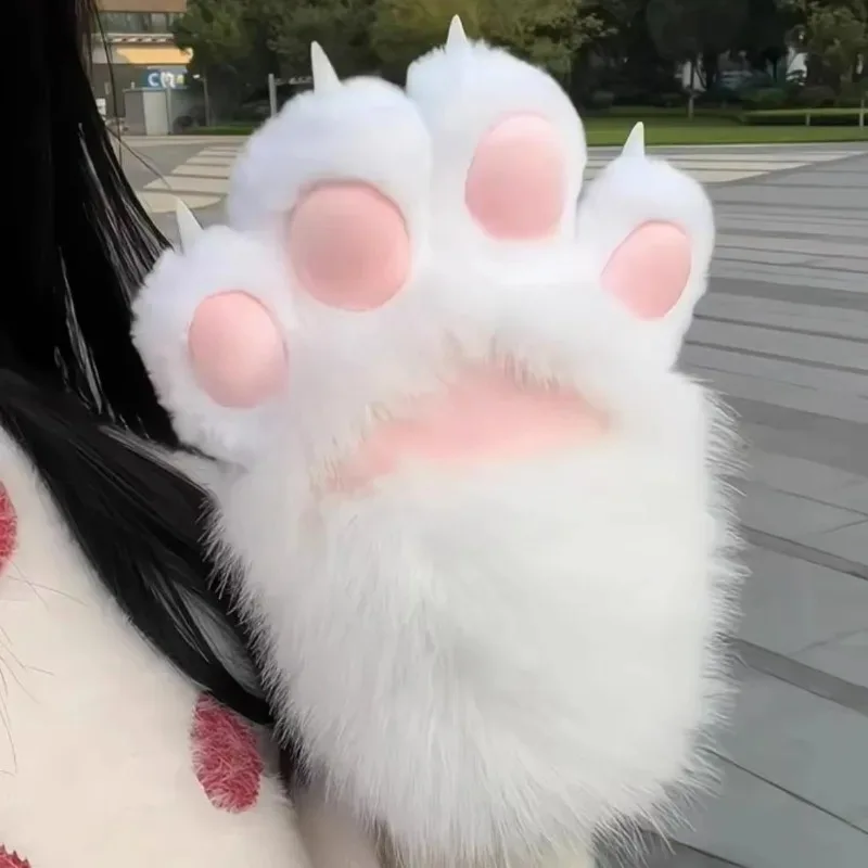 1Pc 日本のロリータ絞りぬいぐるみ猫の爪手袋フェイクファーキツネの足ミトンハロウィンコスプレ衣装アクセサリー手袋