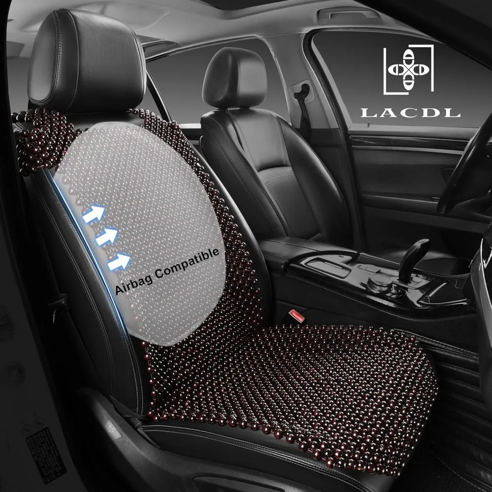 أغطية مقاعد السيارة المطرزة LACDL للسيارات، غطاء مقعد خرز التبريد للشاحنات وسيارات الدفع الرباعي - وسادة تبريد المقعد التهوية التلقائية، خشب طبيعي