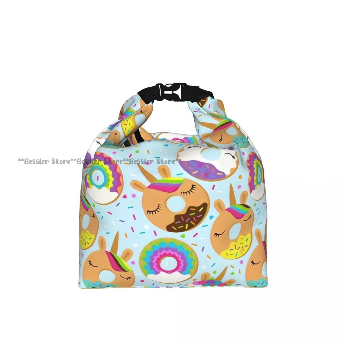 Roll Top Insulated Bento Lunch BagUnicorn Themed Donuts Thermal Meal Bag Lunch Container Tote