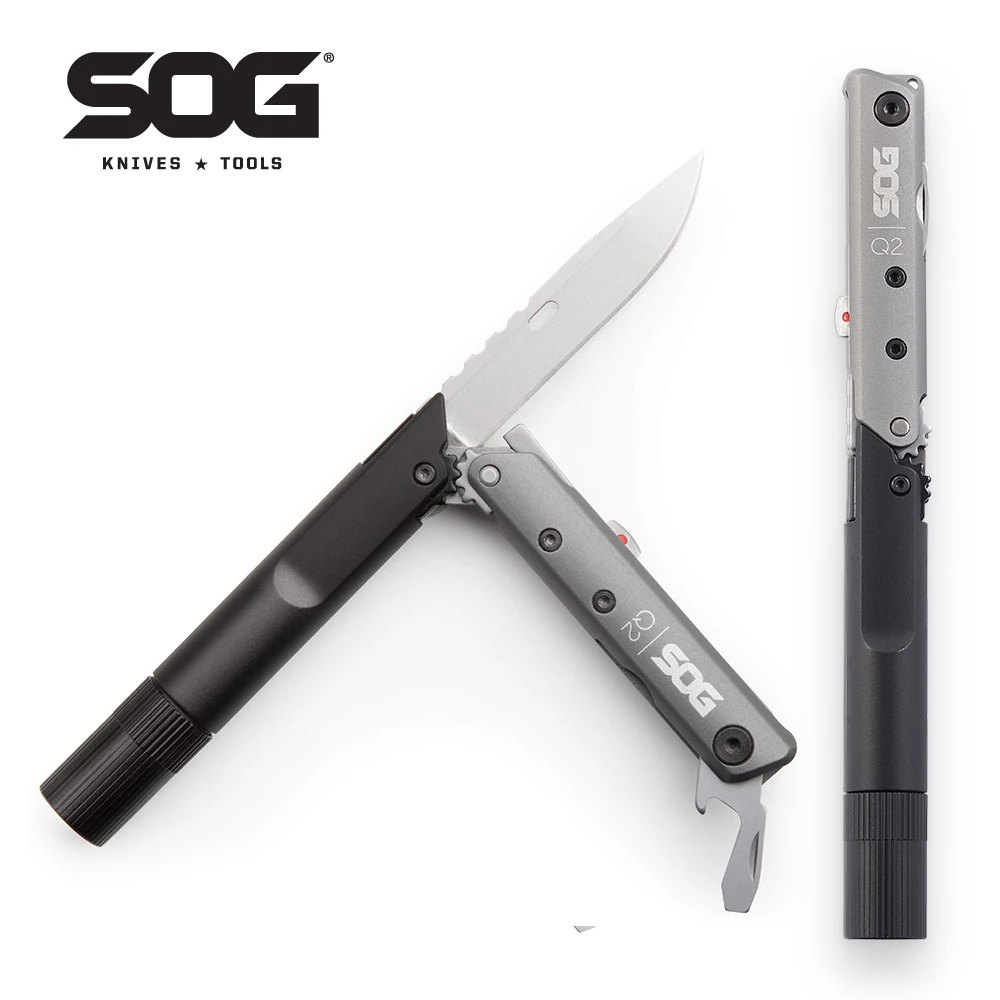 

SOG Baton Q2 Tactical Multitool EDC Pen LED Flashlight with Mini Knife Screwdriver Light Folding Pocket Multi Tools Self-defense