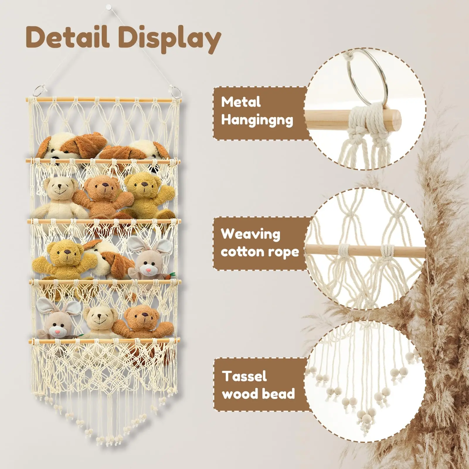

4 Layer Hammock Large-Capacity Stuffed Toy Versatile Over The Door Hanging Nursery Hanging Organizer Style Plush Toy Holder