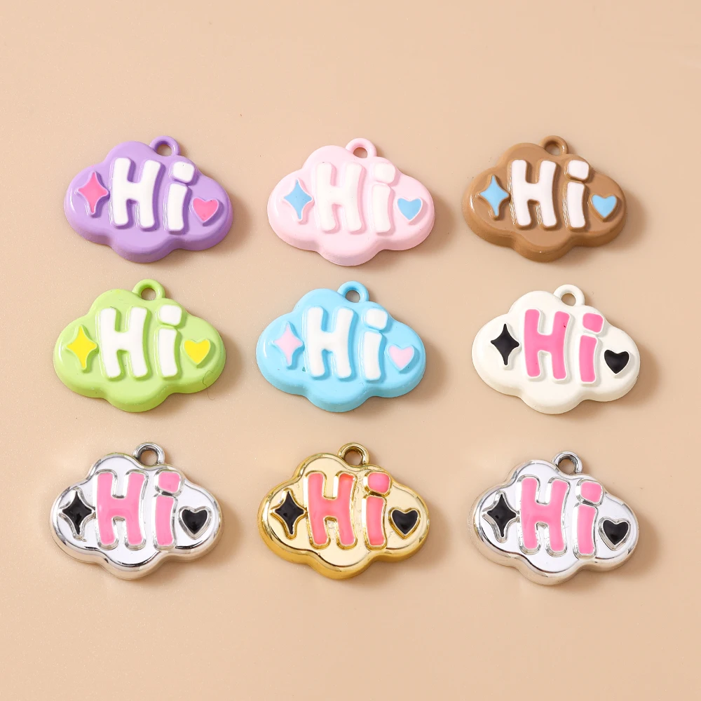Leslie 20 Stück niedliche, farbenfrohe Cartoon-Wolken-Charms mit Hi-Buchstaben, passend für DIY-Ohrringe, Halsketten, Schmuckherstellung, handgefertigte Accessoires – Detail 2
