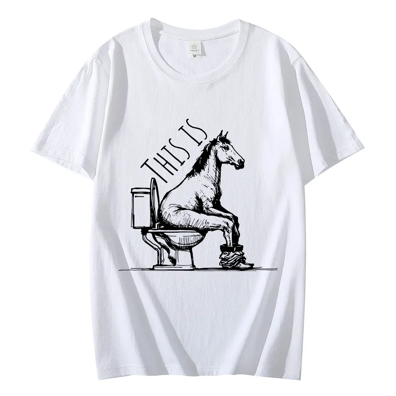 

Funny Horse on Toilet Joke T-shirt Animal Lover Gift Short Sleeve T-shirt Men Women Fashion Casual Oversized T-shirts Streetwear