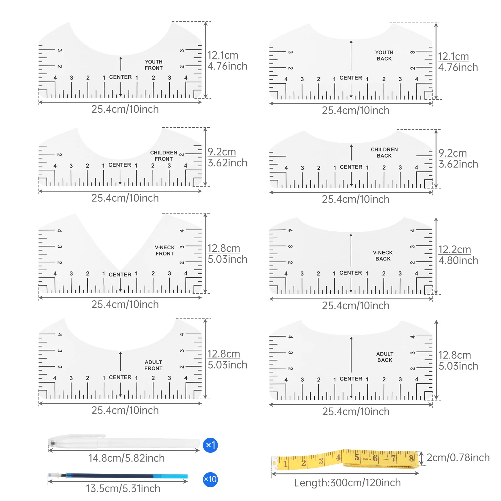 Transparent T-shirt Ruler Guide Kit for Heat Press HTV Vinyl Center Designs Craft Sewing Tool Supplies with Tape Measure