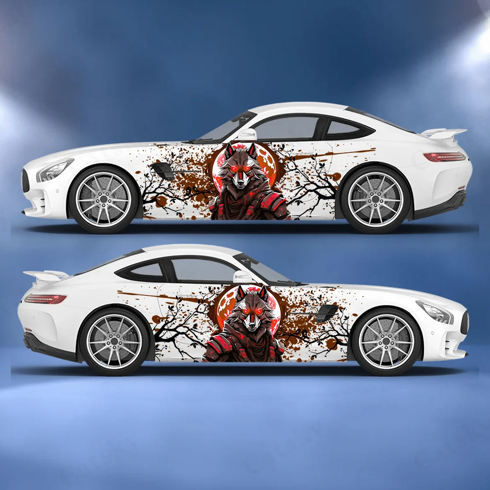 

Cold Red Eye Wolf Colorful Moon Car Side Sticker Decor,PVC Waterproof Scratch Resistant Decal,Car Protect,Auto Accessories Gift