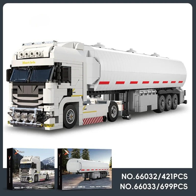 2 en 1 créatif européen camion pétrolier de carburant remorque ensemble de construction modèle de véhicule d'ingénierie bricolage blocs d'assemblage tige cadeau pour les enfants