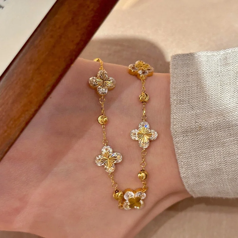 Korean New Crystal Flower Bracelet Women Original Design Fashion Stainless Steel Bracelet Jewelry Accessories Anniversary Gift