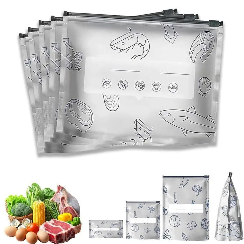

10Pcs/Set Aluminum foil fresh-keeping bag sealed antibacterial refrigerator food freezing storage bag zipper seal