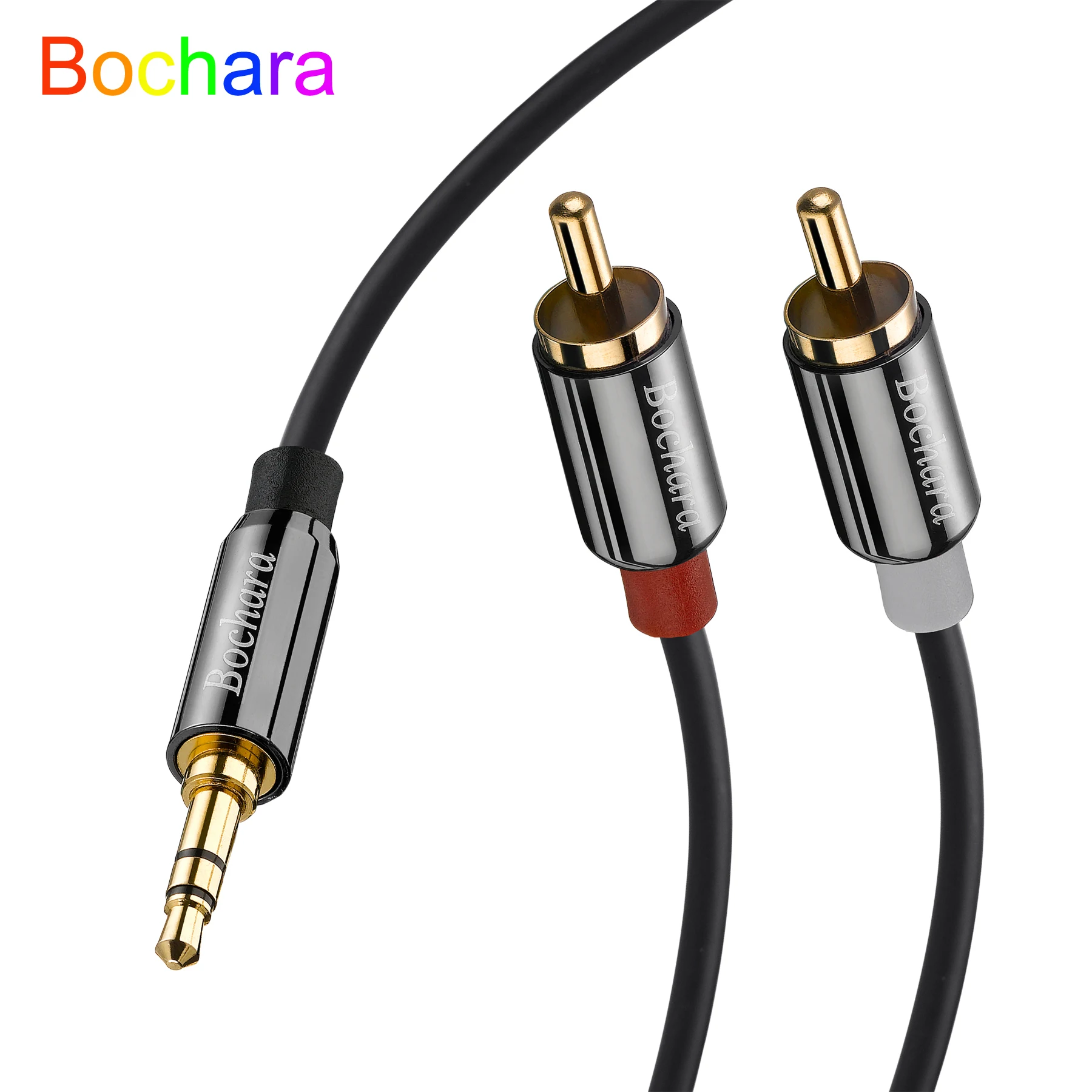 Bochara TRS 3.5 مللي متر ستيريو جاك ذكر إلى 2RCA ذكر OFC الصوت كابل معدني + احباط محمية للسماعات مكبر للصوت 30 سنتيمتر 1.8 متر 3m