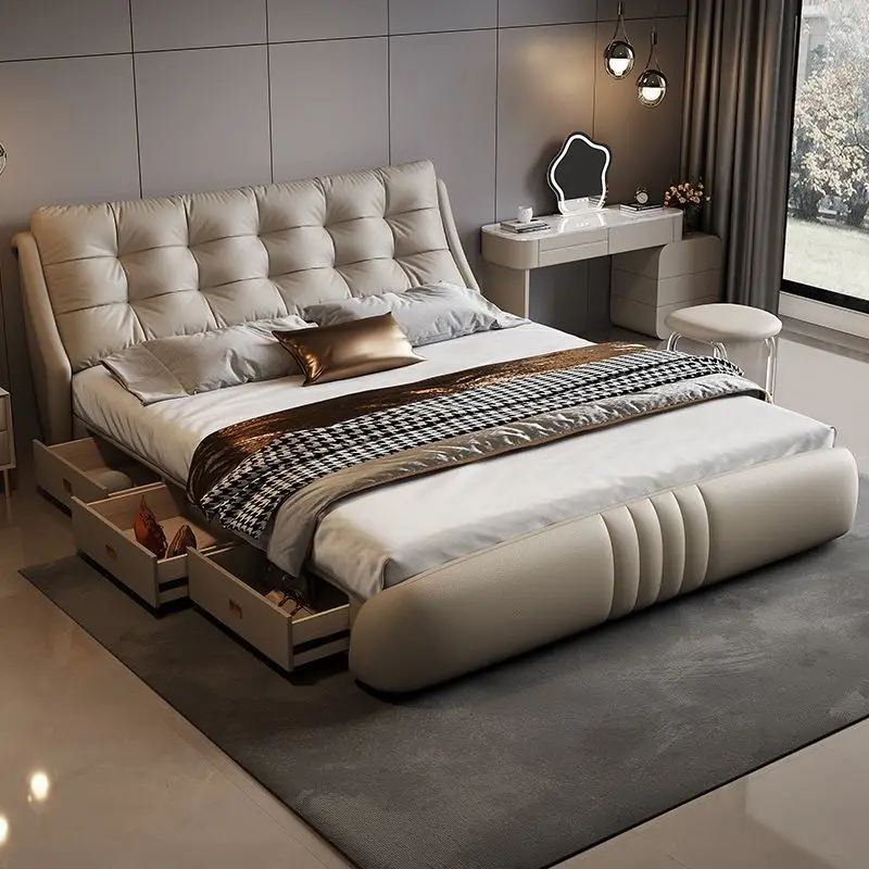 

Unique Luxury Double Bed Drawers Frame Wood Pliable Luxury Double Beds Modern Space Saving Camas Matrimonial Bedroom Stuff