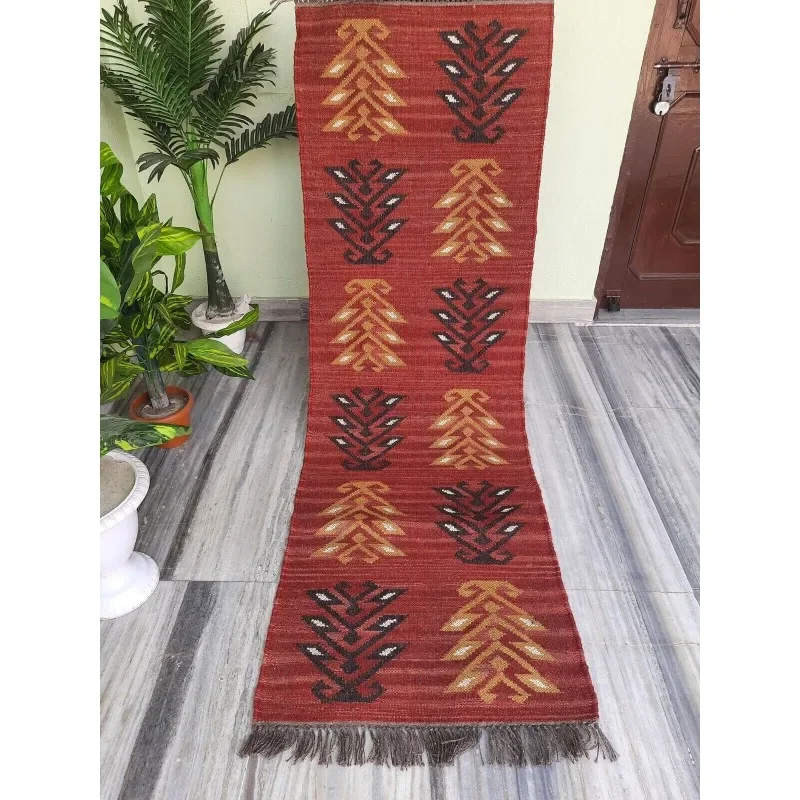 

Kilim Rug Jute Wool Oriental Rug Boho Yoga Dhurrie Kilim Woven Area Rug Home & Garden