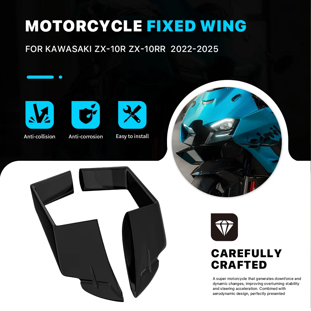 

For Kawasaki ZX-10R ZX-10RR 2022-2025 Motorcycle Fixed Wing Spoiler Aerodynamic Wing Side Winglet Windshield Wing Aileron