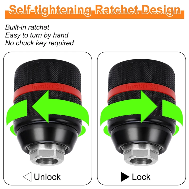 New 13mm Threaded Keyless Metal Drill Chuck, Hex Shank/SDS/Square Quick Grip Adapter, Chuck for Drill Bit Screwdriver Tap&Socket