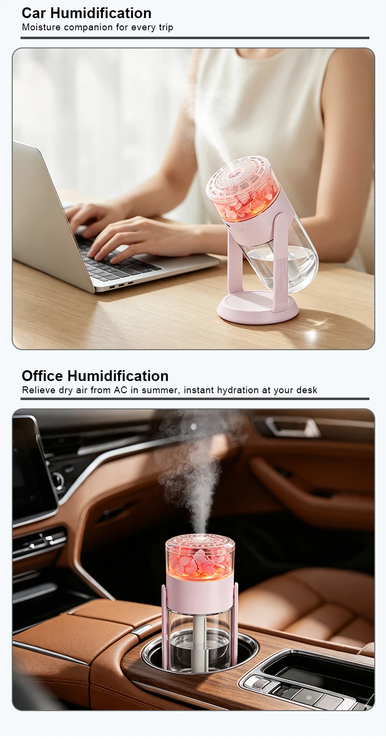 Luftbefeuchter mit konservierten Blumen, drehbarer Ständer, USB-C-Anschluss, RGB-Umgebungslicht, 2 Sprühmodi, leiser Luftbefeuchter, Geschenk für Auto und Zuhause. – Detail 15