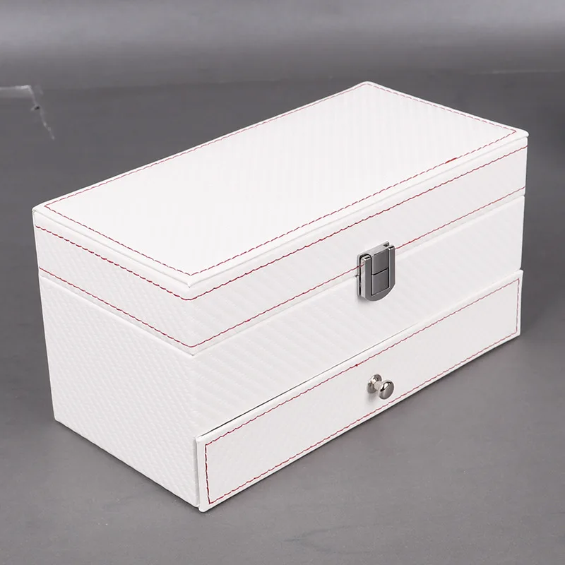 WellZone Double-Deck Black/White Magnetic Top Watch Box 4 Slots PU Leather Jewelry Organizer Travel Display Case for Men/Women