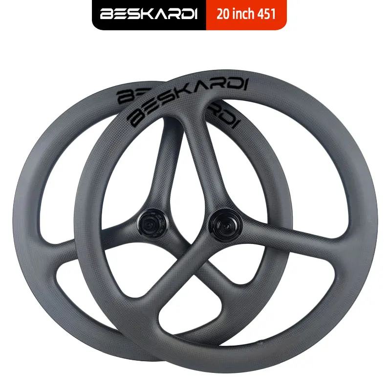 20-calowy zestaw kół karbonowych 451 Trispoke 20'' 3-szprychowy ceramiczny 6 śrub Hamulec tarczowy Beskardi Mini rower do Dahon Java Sava Bike Friday