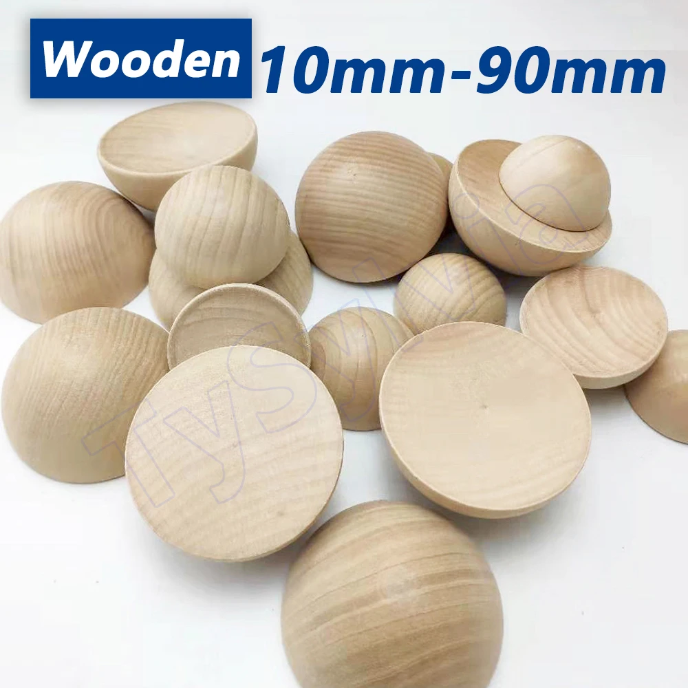 Split Wood Balls 10-90mm Unfinished Half Wooden Ball for DIY Craft Projects Jewelry Making Arts Design, Natural Half Craft Beads