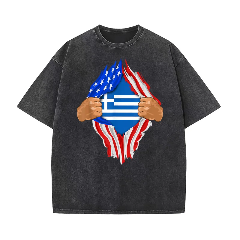 

Greek Blood Inside Me Pure Cotton T-shirt For Man Oversized Art Graphic Clothing Printed Greece Flag Gift