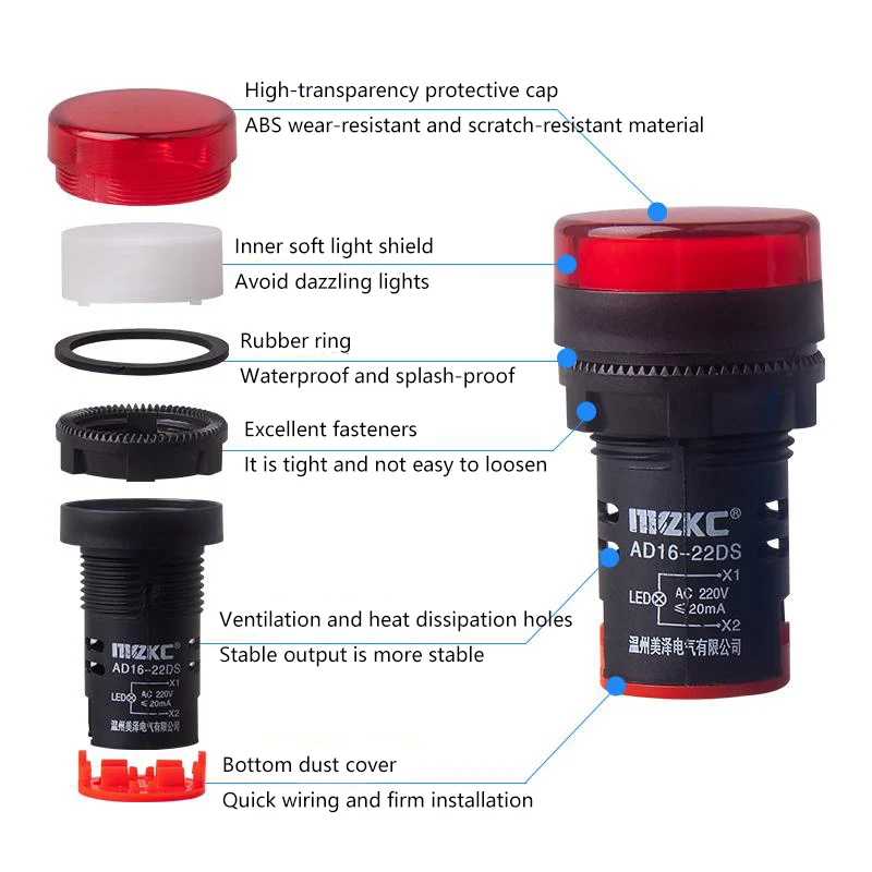 LED power supply operation indicator signal light AD16-22DS/220/24/12/380V electrical box small 16-hole