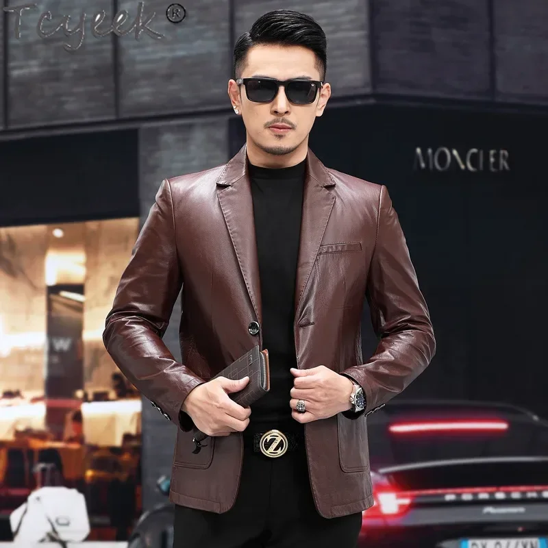 Tcyeek Genuine Leather Jacket Men Spring Autumn Clothes Top Layer Cowhide Coat Men's Leather Jackets Casaco Masculino New Style