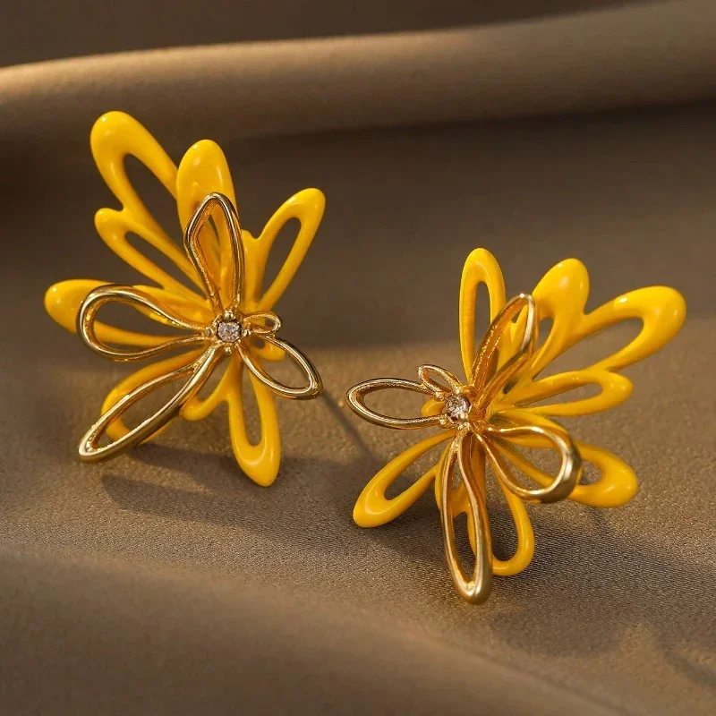 Trendy Jewelry Hot Selling Sweet Coating Flower Earrings For Girl Women Party Gifts Delicate Design Fine Accessories