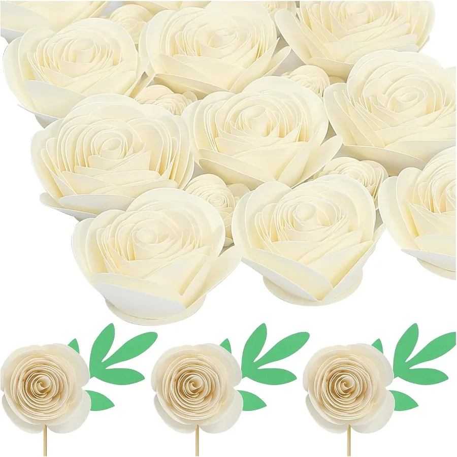 

3D мини-белые розы, искусственные цветы, мини-бумажные цветы, украшения для изготовления на заказ, рамка для теней, поделки, GT, 18 шт., молочные