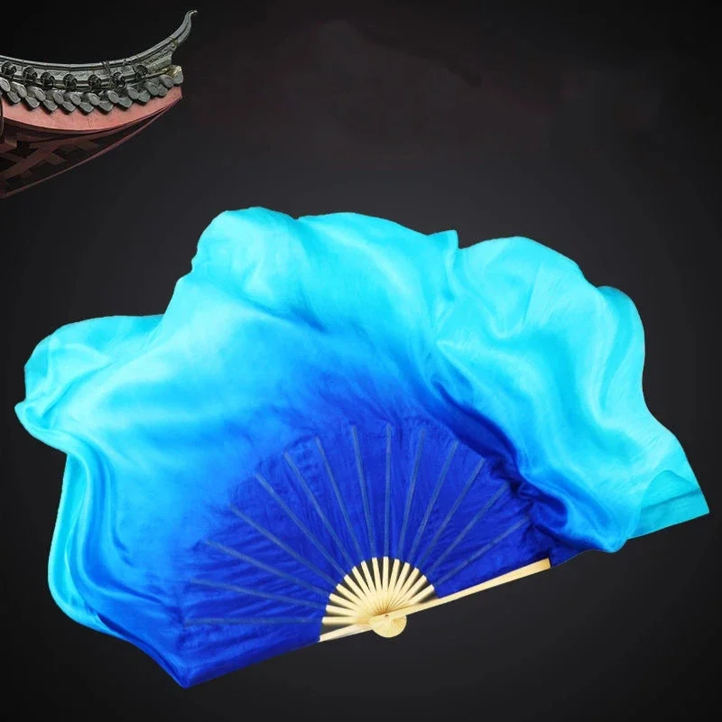 Double Side Silk Dance Fan Purple Blue Gradient Big Dancing Imitation Fan Silk Classical Chinese Style Yangge Dance Show Fans