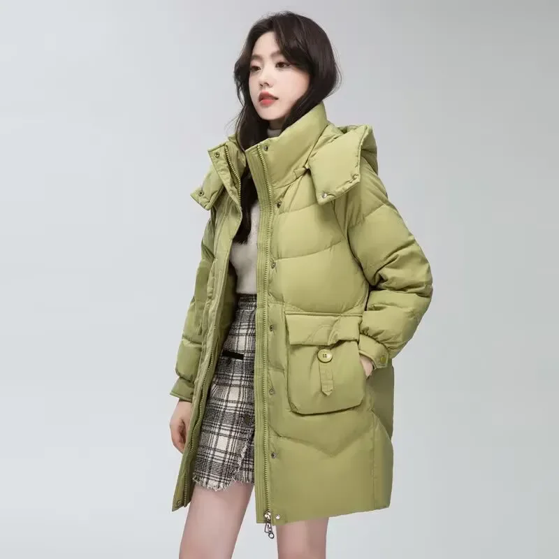 

2025 New Women's Long Down Cotton Coat Winter Thick Warm Padded Jacket Female Korean Casual Hooded Parker Cotton Clothes ﻿