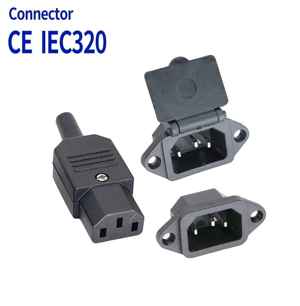 Black CE IEC320 C13 C14 AC Power Panel Socket Rewirable Wiring Plug Electric Battery Receptacle Docking Outlet 10A 250